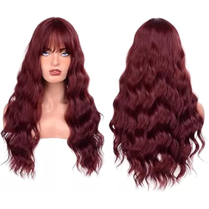 DILLARDS Wavy Wine Wig With Bangs Synthetic Hair Medium Length Washable And Heat Tolerant - Image 2